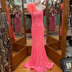 Jovani One Shoulder Neon Pink Dress✨